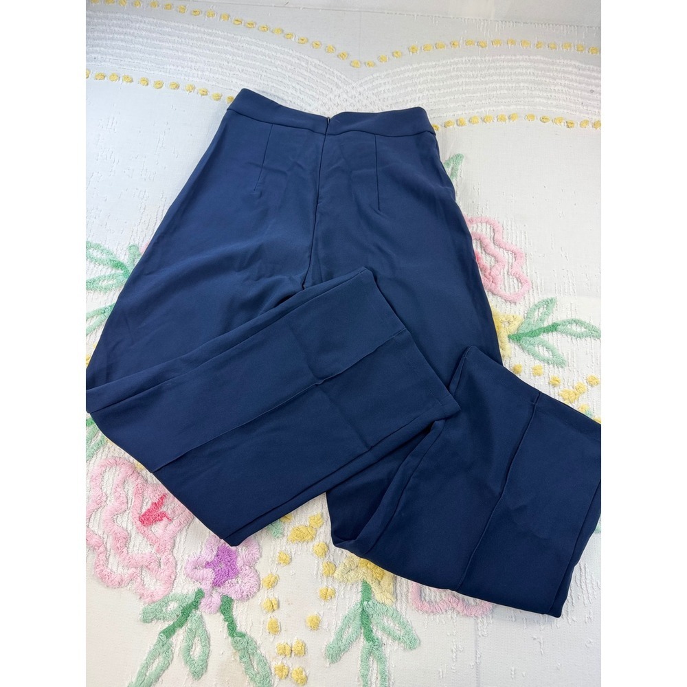 SHEIN Wide Leg Pants Navy Blue High Waisted Button Detail Pleated Culottes L - Picture 2 of 8